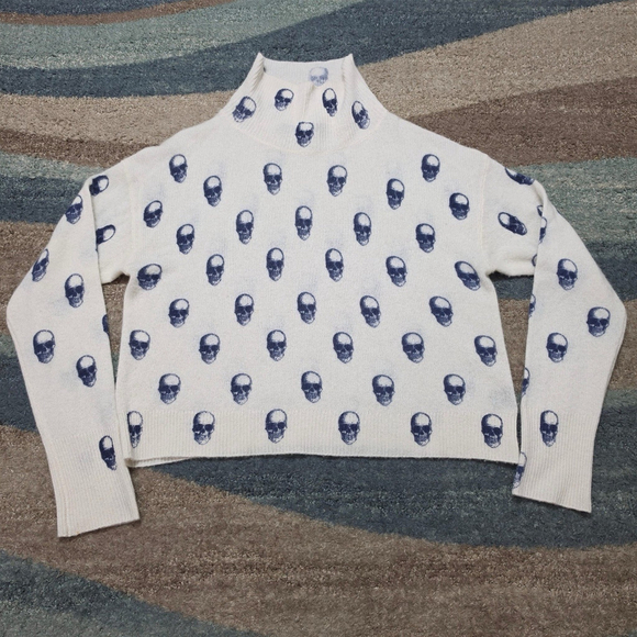 360CASHMERE SIZE M CASHMERE SKULL PRINT TURTLENECK SWEATER - Picture 2 of 8